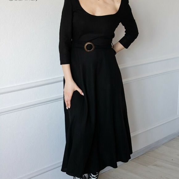 zara black linen dress